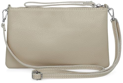 Caspar Kompakte Leder Clutch Damen Umhängetasche Abendtasche mit verstellbarem Schultergurt - CLASSIC LINE - Modell No.834 - Made in Italy, Farbe:beige von Caspar