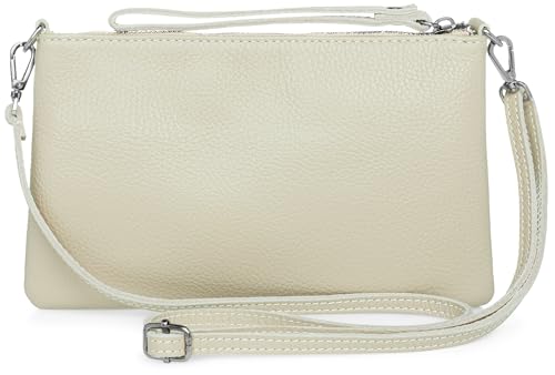 Caspar Kompakte Leder Clutch Damen Umhängetasche Abendtasche mit verstellbarem Schultergurt - CLASSIC LINE - Modell No.834 - Made in Italy, Farbe:champagner von Caspar