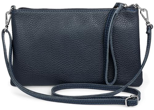 Caspar Kompakte Leder Clutch Damen Umhängetasche Abendtasche mit verstellbarem Schultergurt - CLASSIC LINE - Modell No.834 - Made in Italy, Farbe:dunkelblau von Caspar