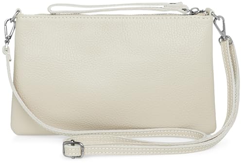 Caspar Kompakte Leder Clutch Damen Umhängetasche Abendtasche mit verstellbarem Schultergurt - CLASSIC LINE - Modell No.834 - Made in Italy, Farbe:hell beige von Caspar