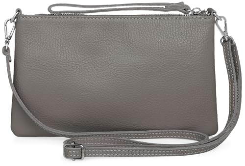 Caspar Kompakte Leder Clutch Damen Umhängetasche Abendtasche mit verstellbarem Schultergurt - CLASSIC LINE - Modell No.834 - Made in Italy, Farbe:taupe von Caspar