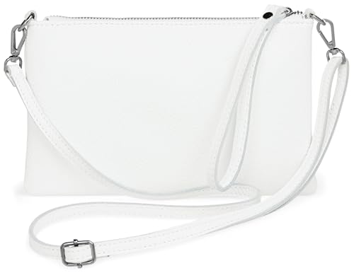 Caspar Kompakte Leder Clutch Damen Umhängetasche Abendtasche mit verstellbarem Schultergurt - CLASSIC LINE - Modell No.834 - Made in Italy, Farbe:weiß von Caspar