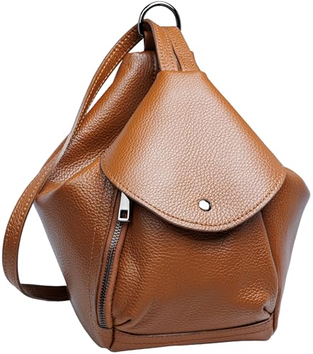 Caspar Leder Cityrucksack 2 in 1 Schultertasche Damen Rucksack mit Reißverschluss - PREMIUM LINE - Modell No.788 - Made in Italy, Farbe:cognac, Größe:Einheitlich von Caspar