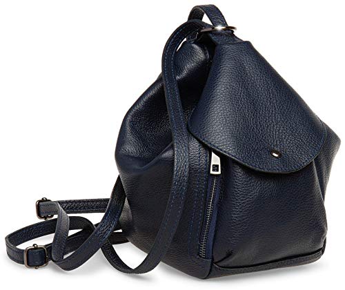 Caspar Leder Cityrucksack 2 in 1 Schultertasche Damen Rucksack mit Reißverschluss - PREMIUM LINE - Modell No.788 - Made in Italy, Farbe:dunkelblau, Größe:Einheitlich von Caspar