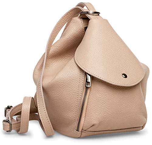 Caspar Leder Cityrucksack 2 in 1 Schultertasche Damen Rucksack mit Reißverschluss - PREMIUM LINE - Modell No.788 - Made in Italy, Farbe:rosa beige, Größe:Einheitlich von Caspar