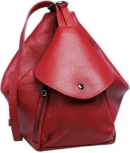 Caspar Leder Cityrucksack 2 in 1 Schultertasche Damen Rucksack mit Reißverschluss - PREMIUM LINE - Modell No.788 - Made in Italy, Farbe:rot, Größe:Einheitlich von Caspar