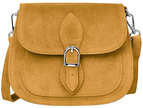 Caspar Leder Umhängetasche Dirndltasche Vintage Tasche kleine Trachtentasche Damen Handtasche aus Wildleder - CLASSIC LINE - Modell No.831 - Made in Italy, Farbe:curry von Caspar