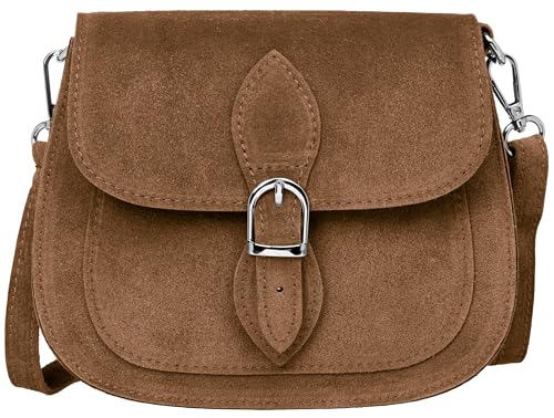 Caspar Leder Umhängetasche im Vintage Stil Kompakte Damen Handtasche aus Wildleder - CLASSIC LINE - Modell No.831 - Made in Italy, Farbe:cognac Caspar Leder Umhängetasche im Vintage Stil Kompakte Damen Handtasche aus Wildleder - CLASSIC LINE - Modell No.831 - Made in Italy, Farbe:cognac von Caspar