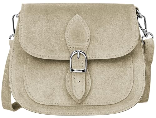 Caspar Leder Umhängetasche im Vintage Stil Kompakte Damen Handtasche aus Wildleder - CLASSIC LINE - Modell No.831 - Made in Italy, Farbe:hell beige Caspar Leder Umhängetasche im Vintage Stil Kompakte Damen Handtasche aus Wildleder - CLASSIC LINE - Modell No.831 - Made in Italy, Farbe:hell beige von Caspar