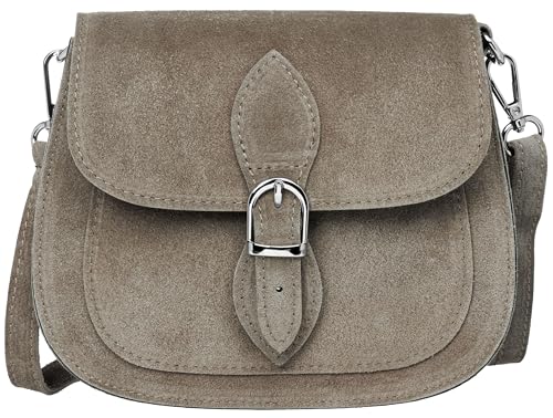 Caspar Leder Umhängetasche Dirndltasche Vintage Tasche kleine Trachtentasche Damen Handtasche aus Wildleder - CLASSIC LINE - Modell No.831 - Made in Italy, Farbe:taupe von Caspar