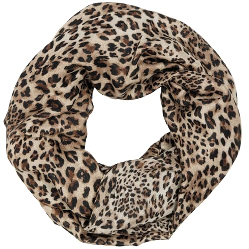 Caspar Leichter Damen Loop Schal samtweicher Viskose Halstuch mit exotischem Leo Muster Animal Print - SC546, Farbe:taupe, Größe:One Size von Caspar