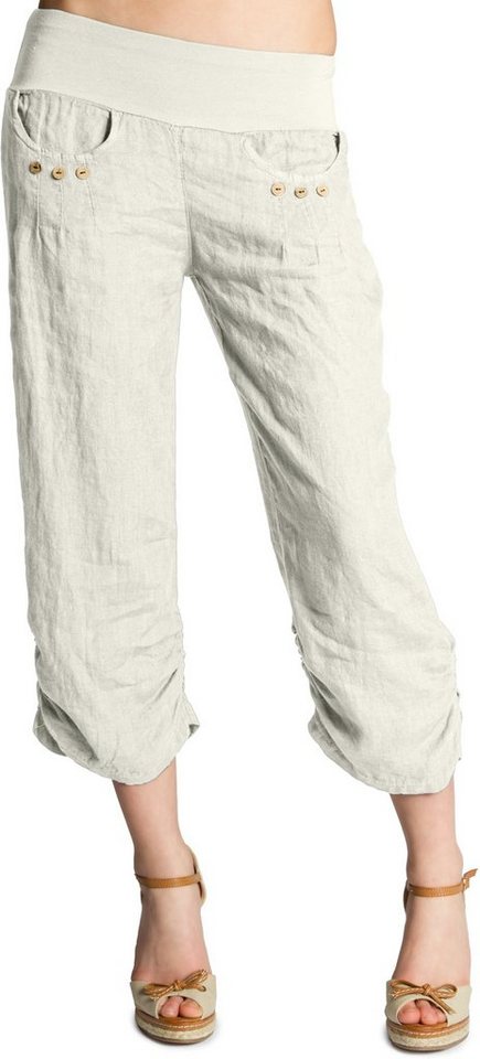 Caspar Leinenhose KHS017 Damen 3/4 Hose aus robustem Leinen mit breitem Stretch Bund - Made in Italy von Caspar