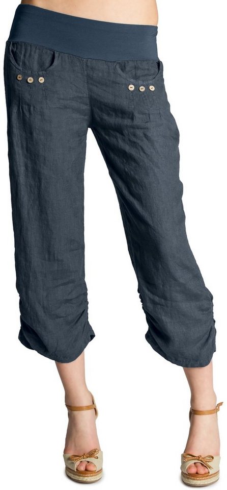 Caspar Leinenhose KHS017 Damen 3/4 Hose aus robustem Leinen mit breitem Stretch Bund - Made in Italy von Caspar