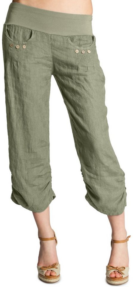 Caspar Leinenhose KHS017 Damen 3/4 Hose aus robustem Leinen mit breitem Stretch Bund - Made in Italy von Caspar
