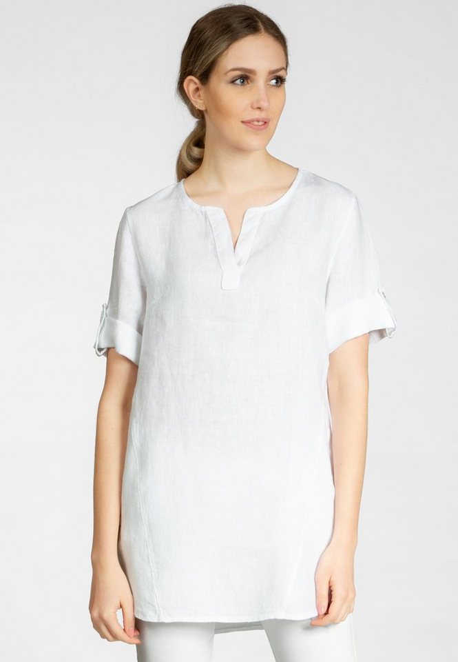 Caspar Longbluse BLU023 lange elegante Damen Halbarm Sommer Leinenbluse von Caspar