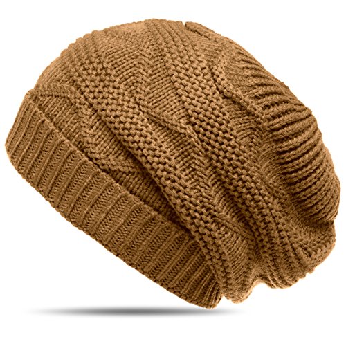 Caspar MU115 Damen grob gestrickte Winter Mütze Strick Beanie, Farbe:Camel, Größe:One Size von Caspar
