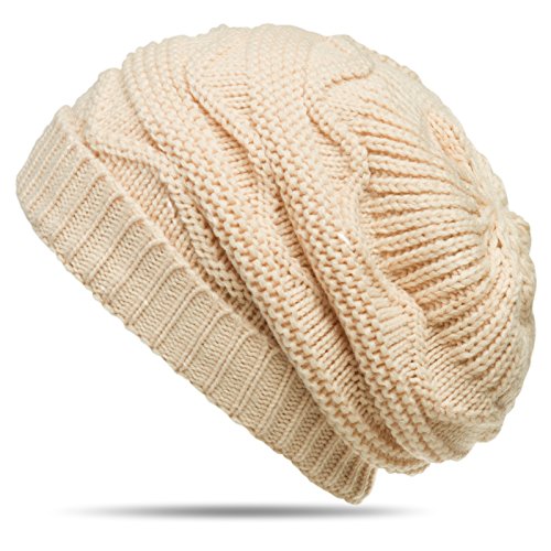 Caspar MU115 Damen grob gestrickte Winter Mütze Strick Beanie, Farbe:beige, Größe:One Size von Caspar