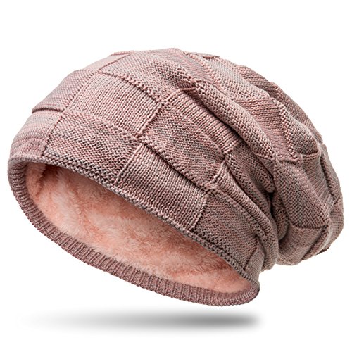 Caspar MU135 gefütterte Feinstrick Beanie Mütze mit Flecht Muster, Größe:One Size, Farbe:rosa-grau von Caspar