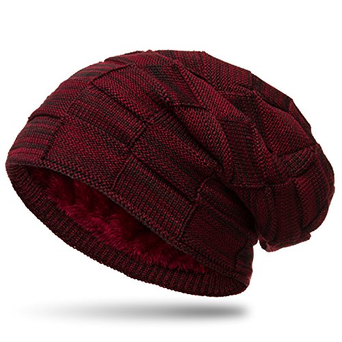 Caspar MU135 gefütterte Feinstrick Beanie Mütze mit Flecht Muster, Größe:One Size, Farbe:weinrot-schwarz von Caspar