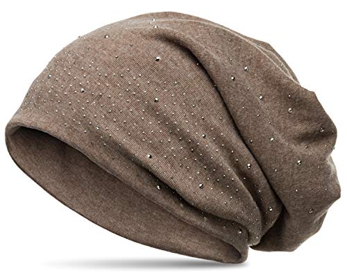 Caspar MU137 Beanie Mütze mit Strass und warmem Flanell Stoff, Größe:One Size, Farbe:braun (meliert) von Caspar