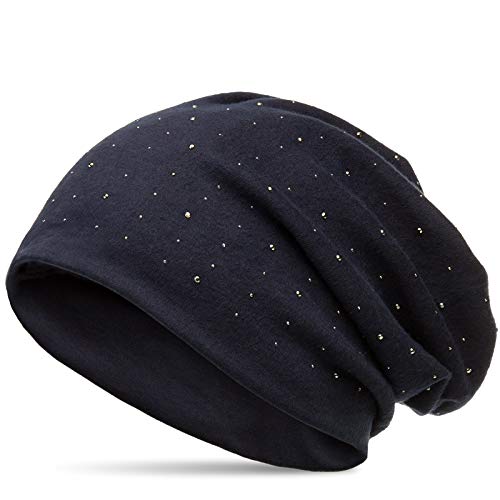 Caspar MU137 Beanie Mütze mit Strass und warmem Flanell Stoff, Größe:One Size, Farbe:dunkelblau (uni) von Caspar