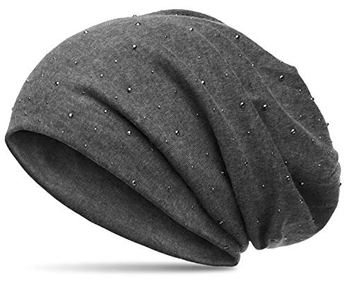 Caspar MU137 Beanie Mütze mit Strass und warmem Flanell Stoff, Größe:One Size, Farbe:dunkelgrau (meliert) von Caspar