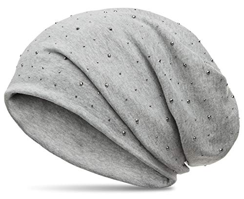 Caspar MU137 Beanie Mütze mit Strass und warmem Flanell Stoff, Größe:One Size, Farbe:hellgrau (meliert) von Caspar