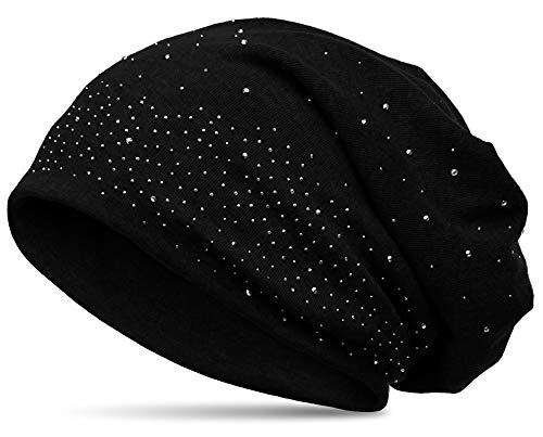 Caspar MU137 Beanie Mütze mit Strass und warmem Flanell Stoff, Größe:One Size, Farbe:schwarz (uni) von Caspar