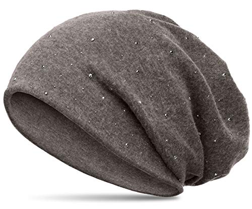 Caspar MU137 Beanie Mütze mit Strass und warmem Flanell Stoff, Größe:One Size (XS.S.M), Farbe:Taupe (meliert) von Caspar