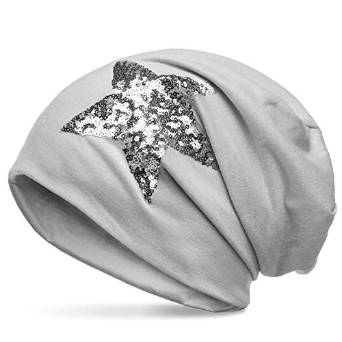 Caspar MU138 Klassiche leichte Beanie Mütze mit Glitzer Stern, Größe:One Size, Farbe:hellgrau von Caspar