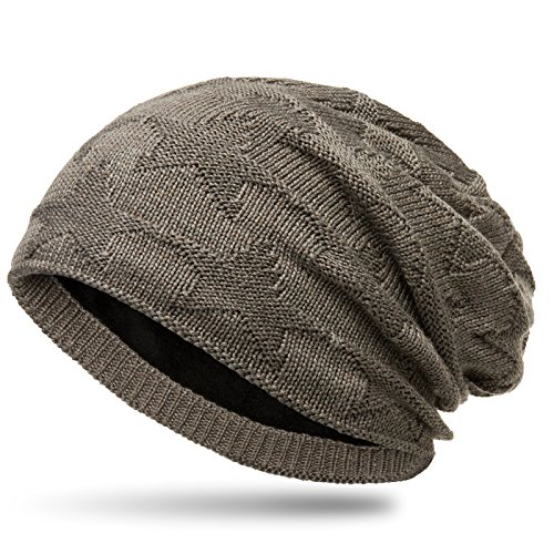 Caspar MU139 gefütterte Feinstrick Beanie Mütze mit Stern Muster, Farbe:Taupe, Größe:One Size von Caspar