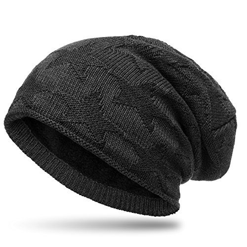 Caspar MU139 gefütterte Feinstrick Beanie Mütze mit Stern Muster, Farbe:dunkelgrau, Größe:One Size von Caspar