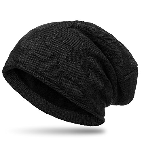 Caspar MU139 gefütterte Feinstrick Beanie Mütze mit Stern Muster, Farbe:schwarz, Größe:One Size von Caspar
