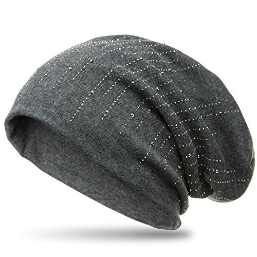 Caspar MU142 Beanie Mütze mit stylischen Strass Streifen und warmem Flanell Stoff, Farbe:dunkelgrau, Größe:One Size von Caspar