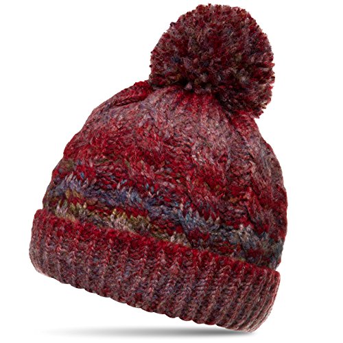 Caspar MU170 Gefütterte Damen Vintage Winter Mütze Bommelmütze Multicolor, Farbe:rot, Größe:One Size von Caspar