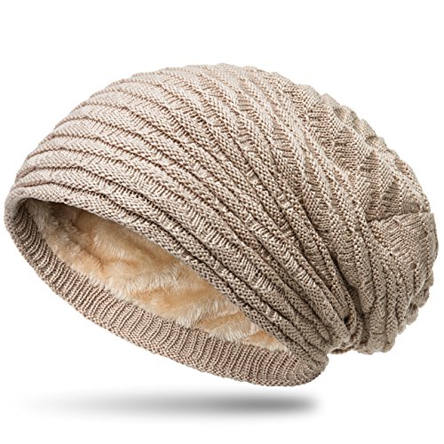 Caspar MU172 gefütterte Feinstrick Winter Beanie Mütze mit stylischem Wellenmuster, Farbe:beige, Größe:One Size von Caspar