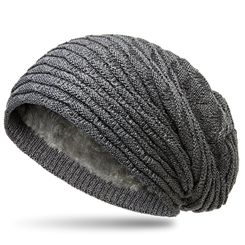 Caspar MU172 gefütterte Feinstrick Winter Beanie Mütze mit stylischem Wellenmuster, Farbe:dunkelgrau, Größe:One Size von Caspar