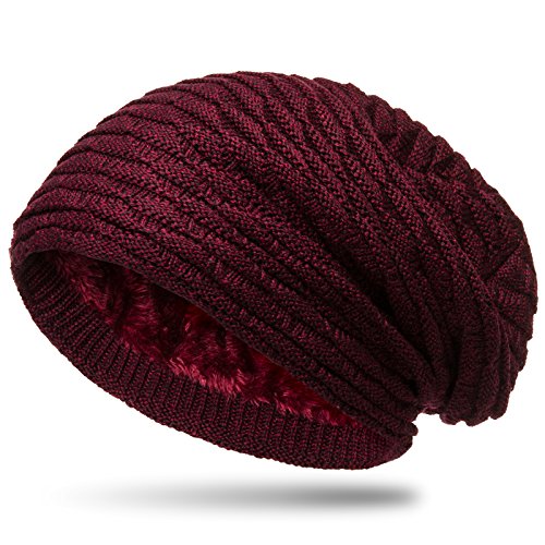 Caspar MU172 gefütterte Feinstrick Winter Beanie Mütze mit stylischem Wellenmuster, Farbe:weinrot, Größe:One Size von Caspar