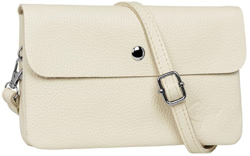 Caspar Mini Leder Umhängetasche Damen Clutch Crossbody Bag mit verstellbarem Schultergurt - CLASSIC LINE - Modell No.827 - Made in Italy, Farbe:hell beige von Caspar