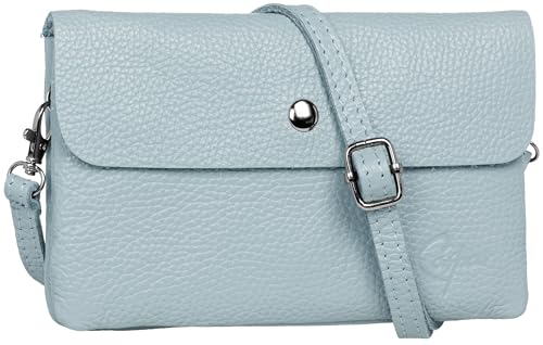 Caspar Mini Leder Umhängetasche Damen Clutch Crossbody Bag mit verstellbarem Schultergurt - CLASSIC LINE - Modell No.827 - Made in Italy, Farbe:hellblau von Caspar