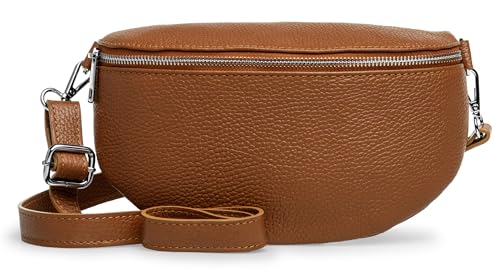 Caspar Mittelgroße Leder Bauchtasche Cross Body Damen Gürteltasche mit verstellbarem Gurt - Classic LINE - Modell No.799 - Made in Italy, Farbe:Cognac, Größe:One Size von Caspar
