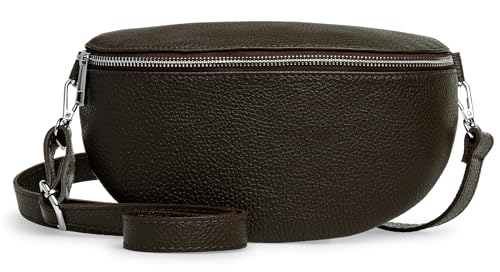 Caspar Mittelgroße Leder Bauchtasche Cross Body Damen Gürteltasche mit verstellbarem Gurt - Classic LINE - Modell No.799 - Made in Italy, Farbe:Dunkelbraun, Größe:One Size von Caspar