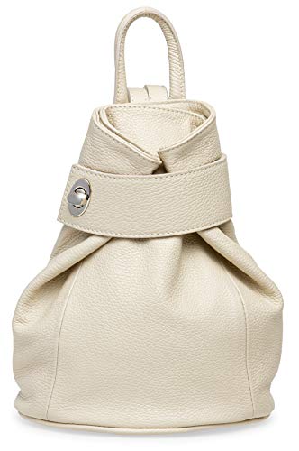 Caspar Kleiner Damen Leder Rucksack Eleganter City Backpack - CLASSIC LINE - Modell No.789 - Made in Italy, Farbe:hell beige, Größe:Standard Größe (BxHxT ca. 25x30x11 cm) von Caspar