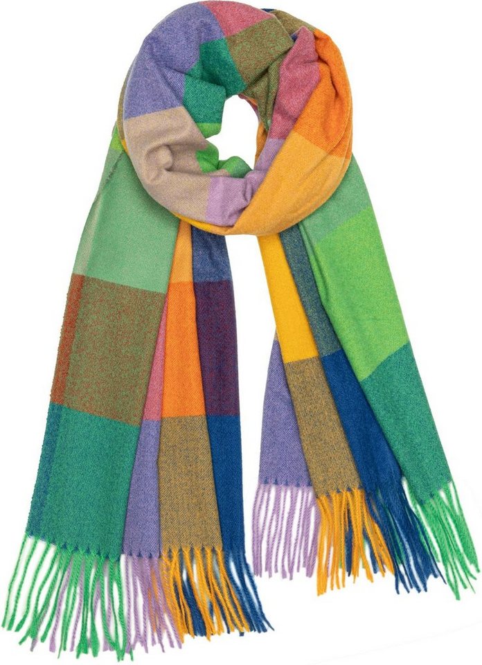 Caspar Modeschal SC510 Damen großer XL Fransen Karo Muster Winter Schal von Caspar