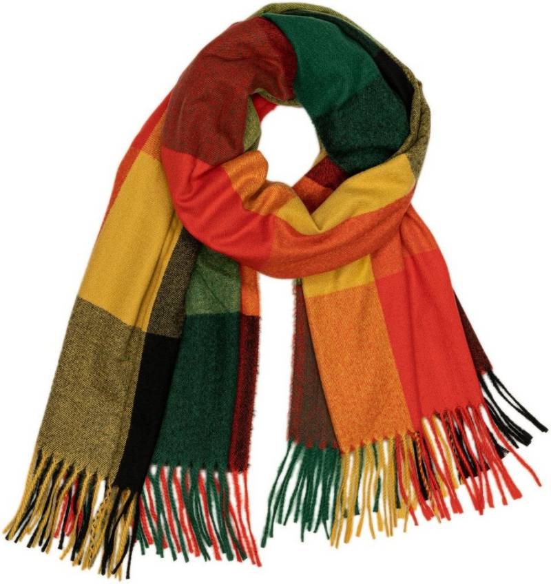 Caspar Modeschal SC510 Damen großer XL Fransen Karo Muster Winter Schal von Caspar