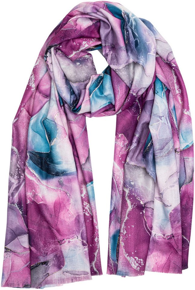 Caspar Modeschal SC515 Damen XL Übergang Schal mit Aquarell Print & goldenen Akzenten von Caspar