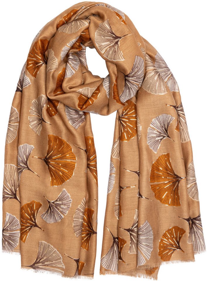 Caspar Modeschal SC516 Damen Schal mit Ginko Blatt Print und goldenen Akzenten von Caspar