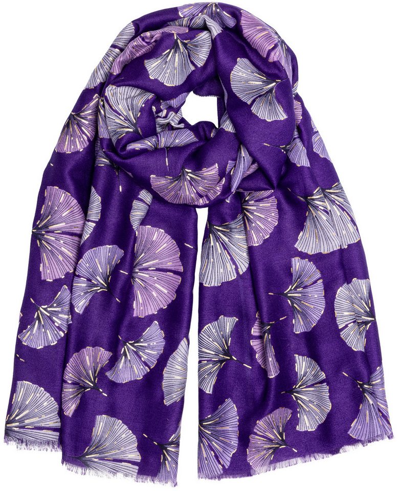 Caspar Modeschal SC516 Damen Schal mit Ginko Blatt Print und goldenen Akzenten von Caspar