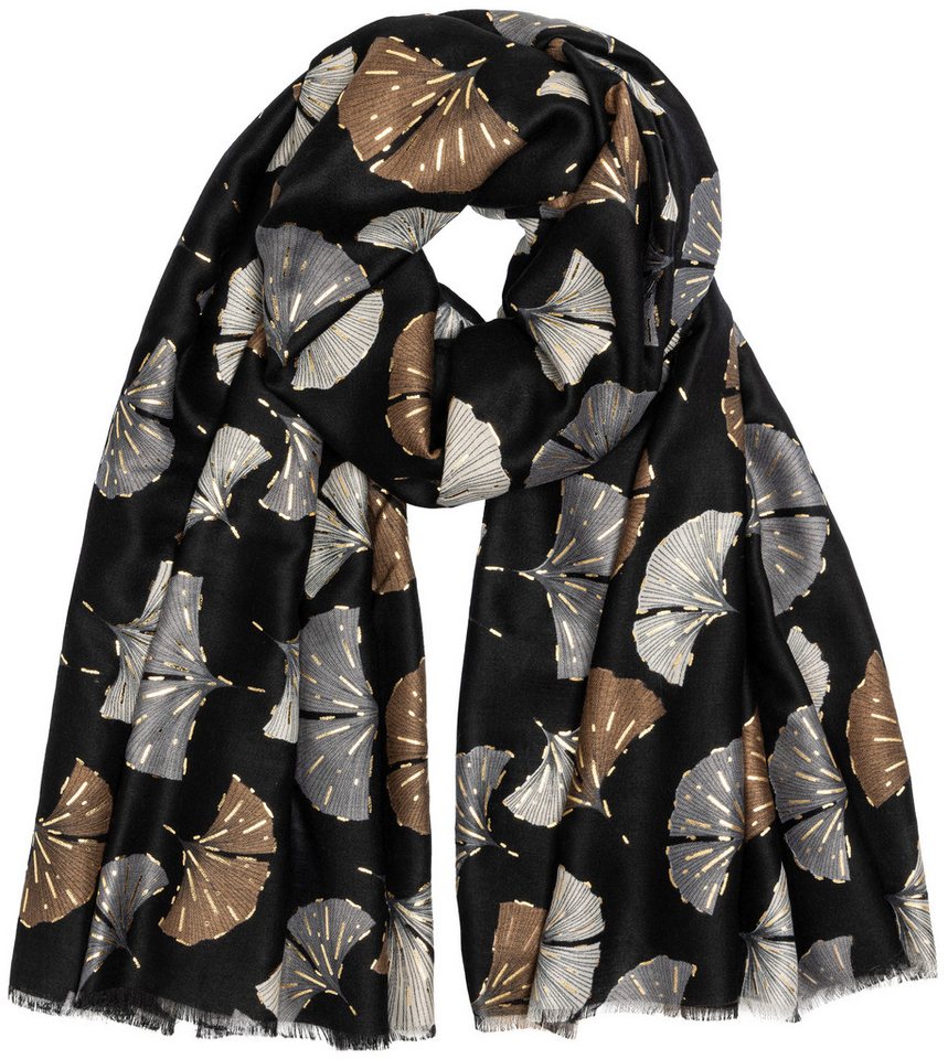 Caspar Modeschal SC516 Damen Schal mit Ginko Blatt Print und goldenen Akzenten von Caspar