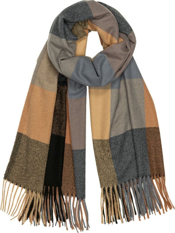Caspar Modeschal SC510 Damen großer XL Fransen Karo Muster Winter Schal von Caspar